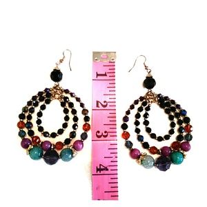 Beaded dangle hoop earrings